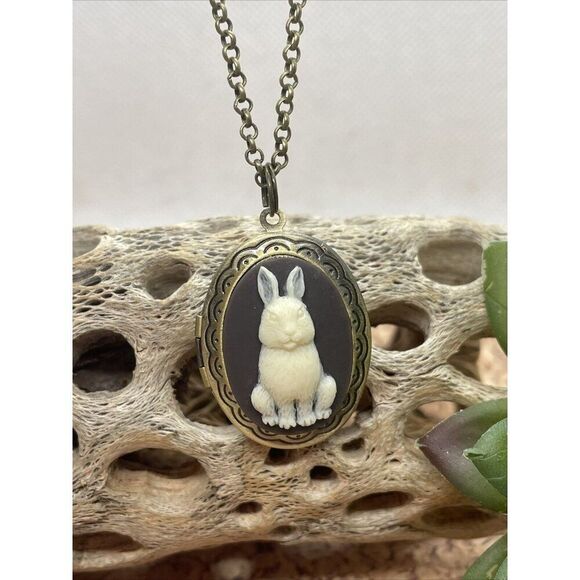 BIRTHDAY GIFT MOM DAUGHTER WIFE GRANDMA BUNNY RABBIT LOCKET PHOTO NECKLACE NEW - Picture 3 of 14